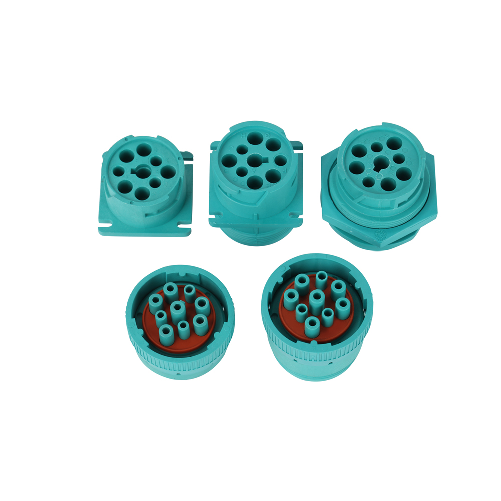 J1939-9P-SHORT Body Male Plug-green Housing, Three-position Post with Guide Block Automotive Waterproof Connector