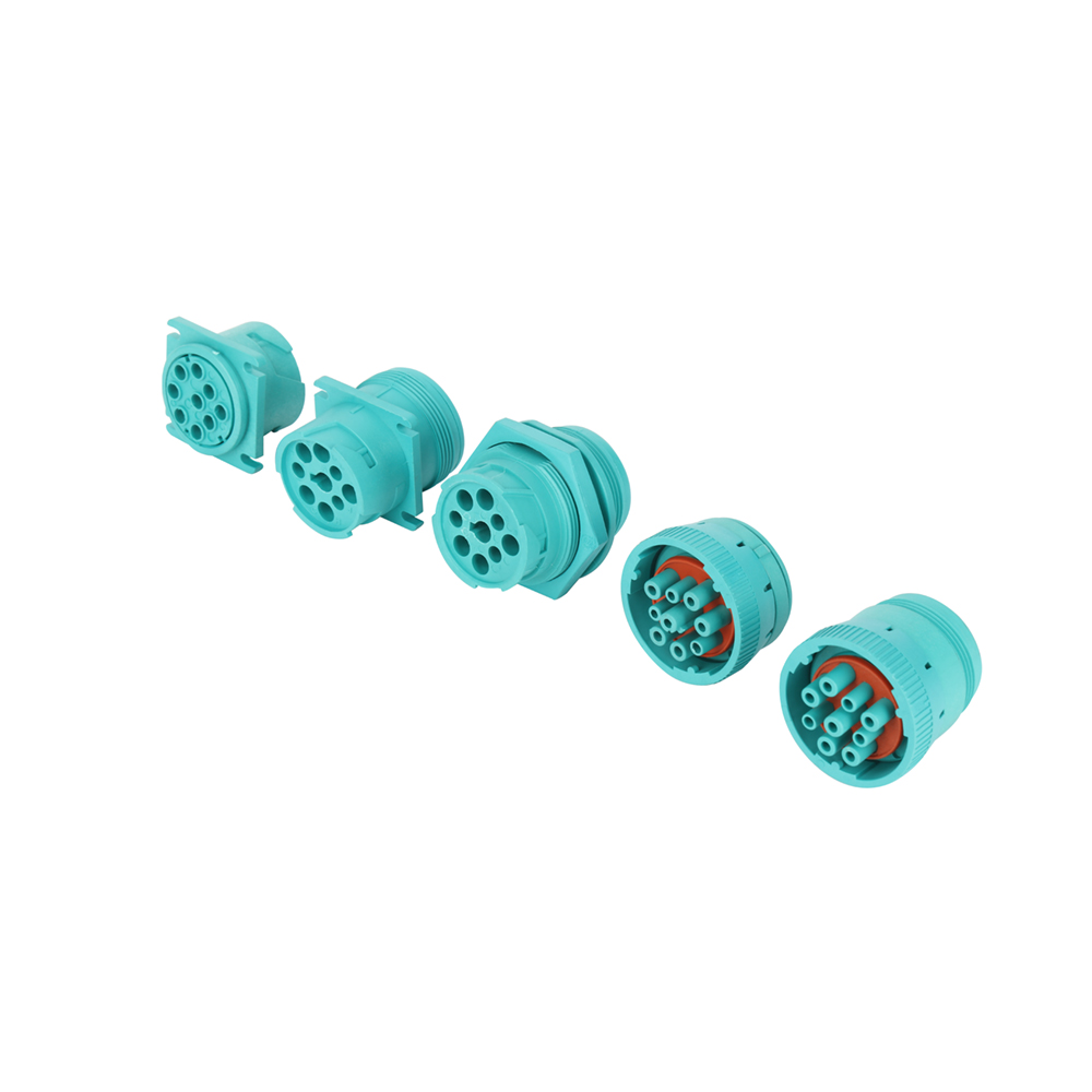 J1939-9P-MALE PLUG-IN-GREEN ENCLOSURE, Three-position Post with Guide Block Automotive Waterproof Connector
