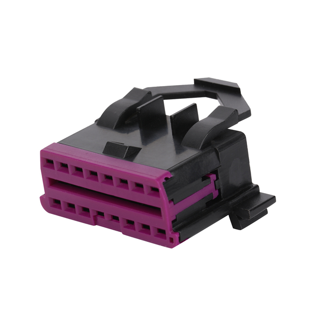 OBD (J1962) 16P Black Body with Triangular Ring Pull Rubber Core Purple Push Card